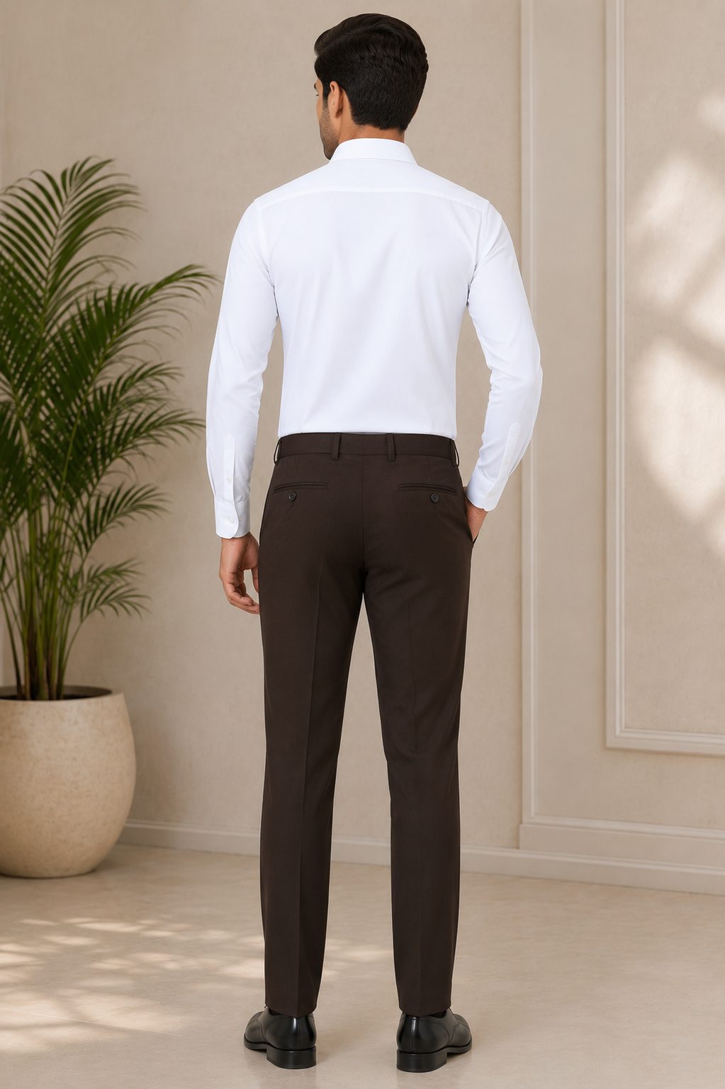 Patloon Jack Williams Chocolate Brown cotton blend slim fit pants back