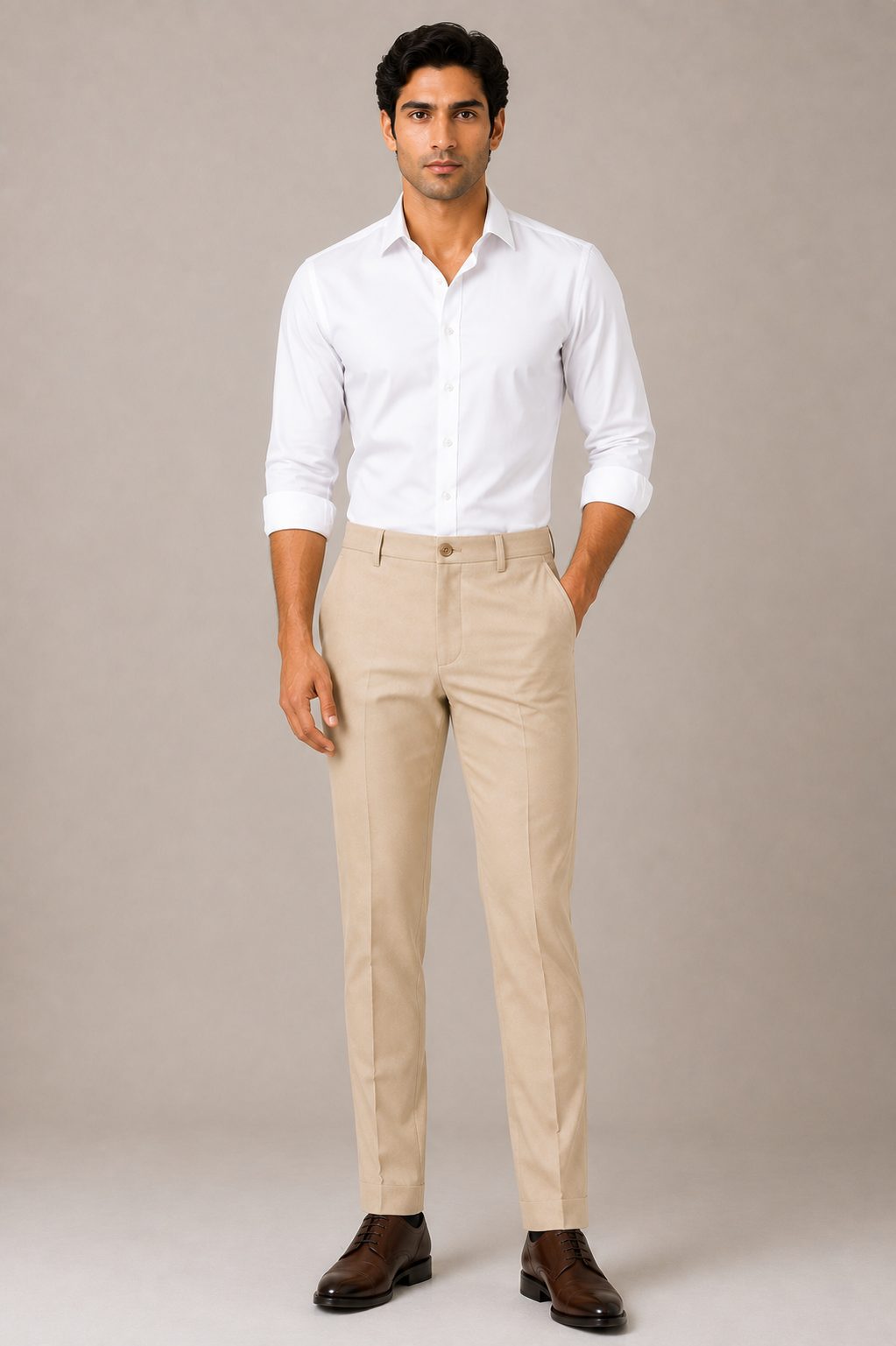 Patloon Jack Williams Wheat Lycra blend regular fit pants