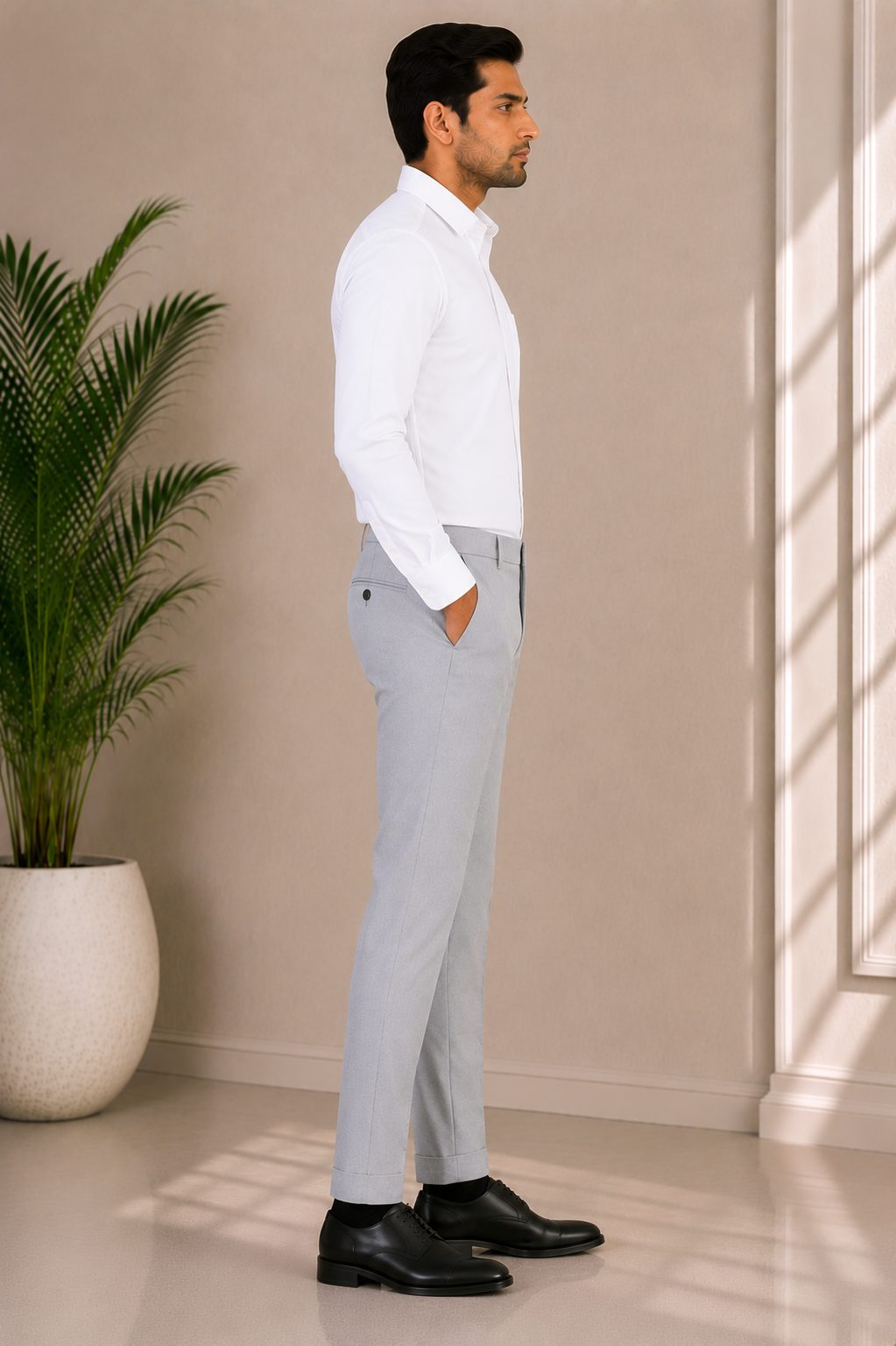 Patloon Jack Williams Light Grey cotton blend slim fit pants side