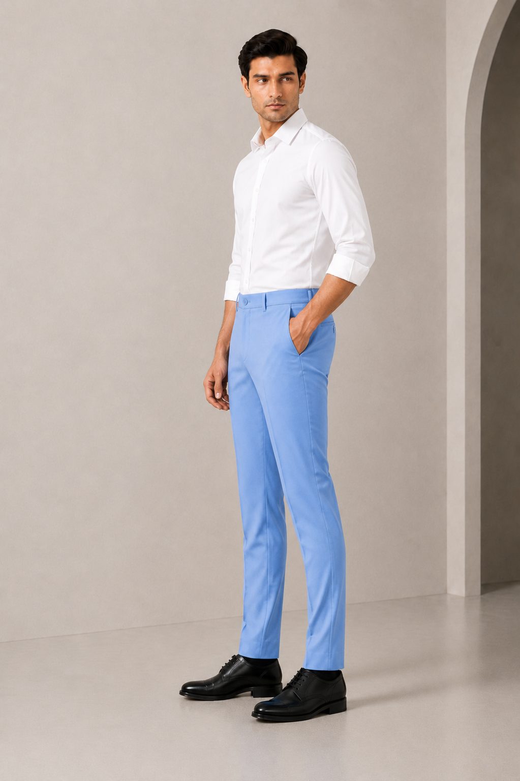 Patloon Jack Williams Light Blue Lycra blend regular fit pants side