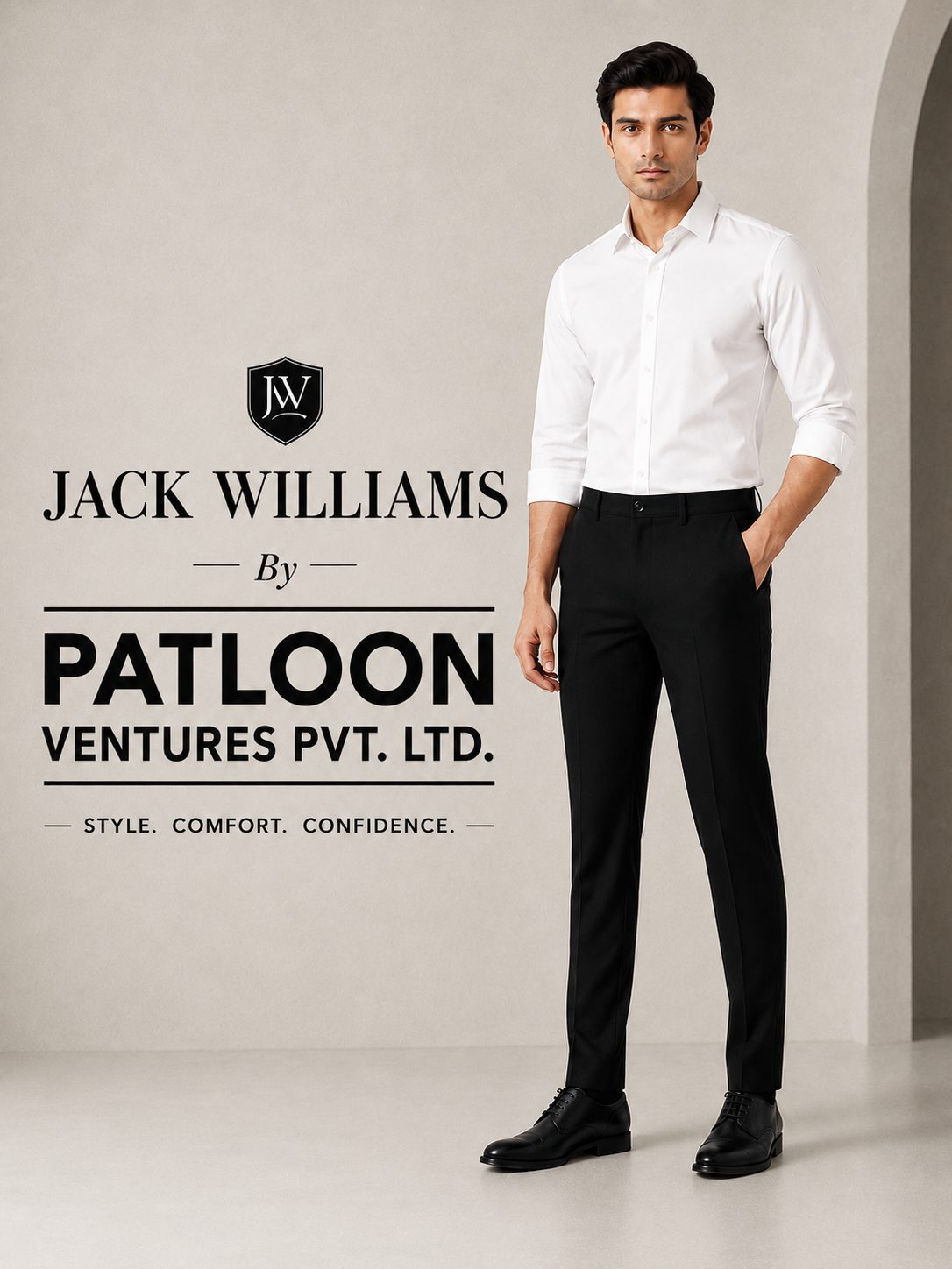 Patloon Jack Williams Jet Black Lycra blend regular fit pants detail