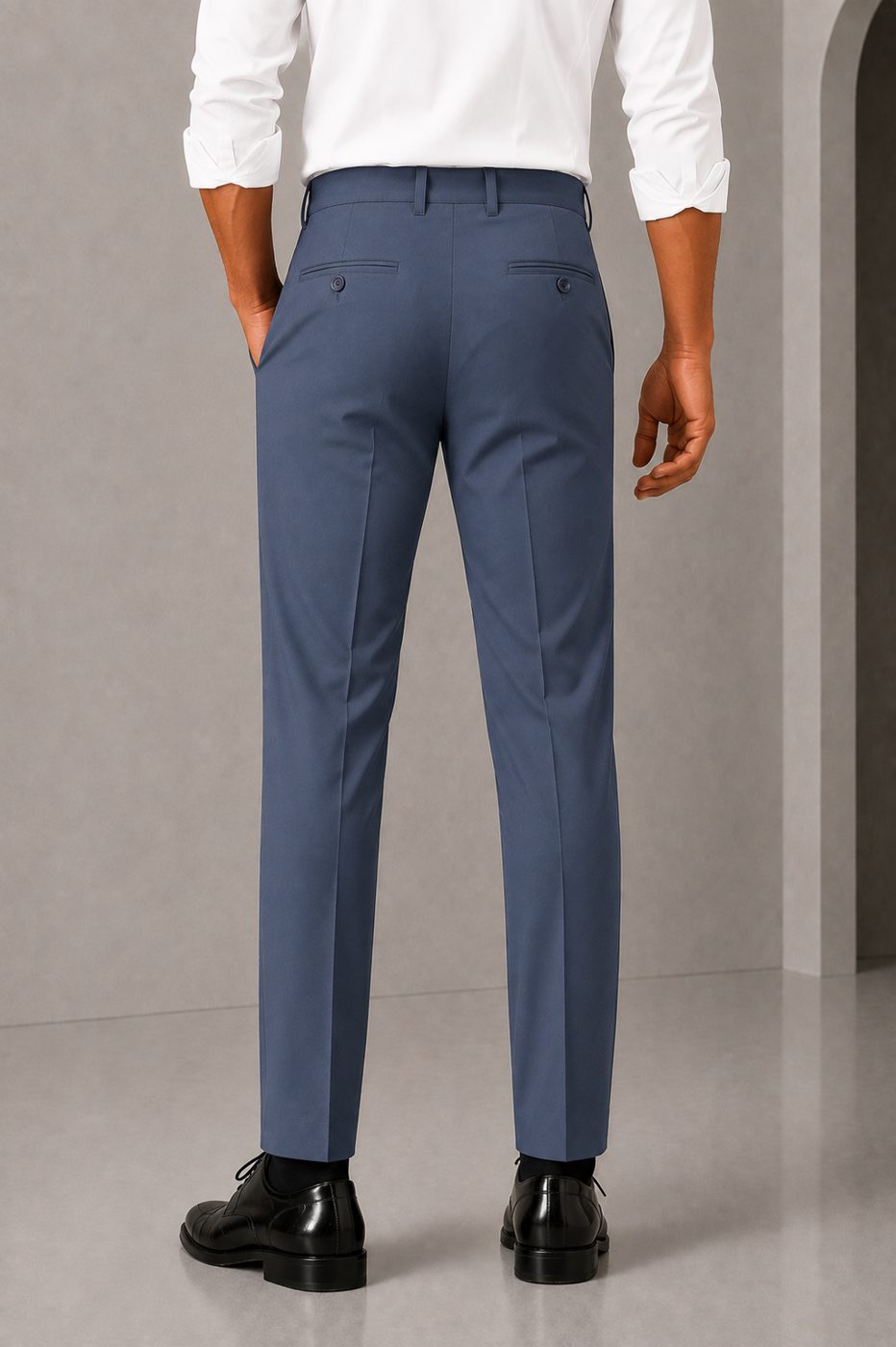Patloon Jack Williams Blue Grey cotton blend slim fit pants back