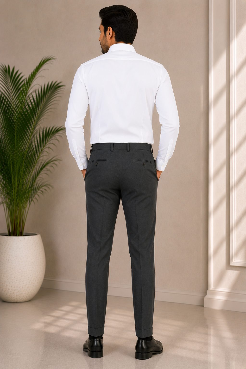 Patloon Jack Williams Medium Grey cotton blend slim fit pants back