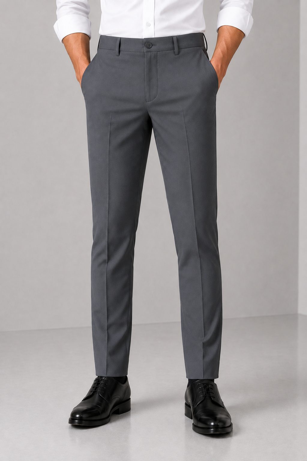 Patloon Jack Williams Smoke Grey Lycra blend regular fit pants waistband