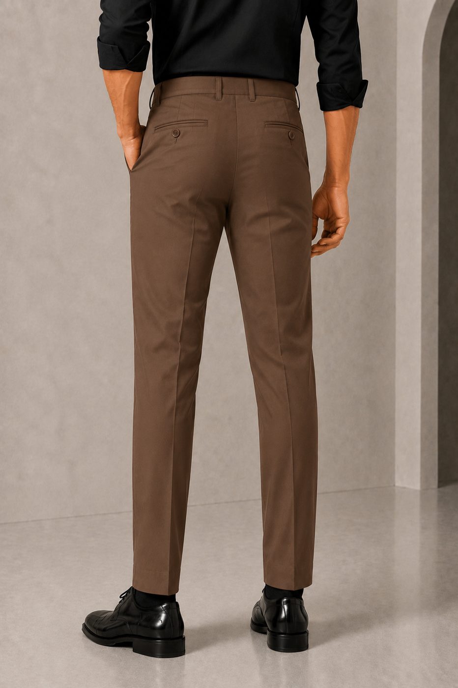 Patloon Jack Williams Walnut Brown cotton blend slim fit pants back