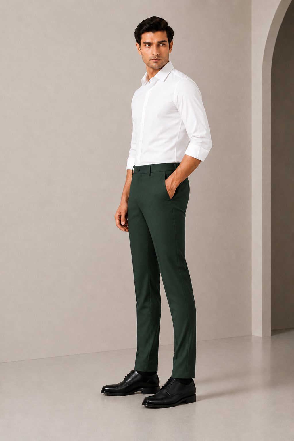 Patloon Jack Williams Woodland Green Lycra blend regular fit pants side