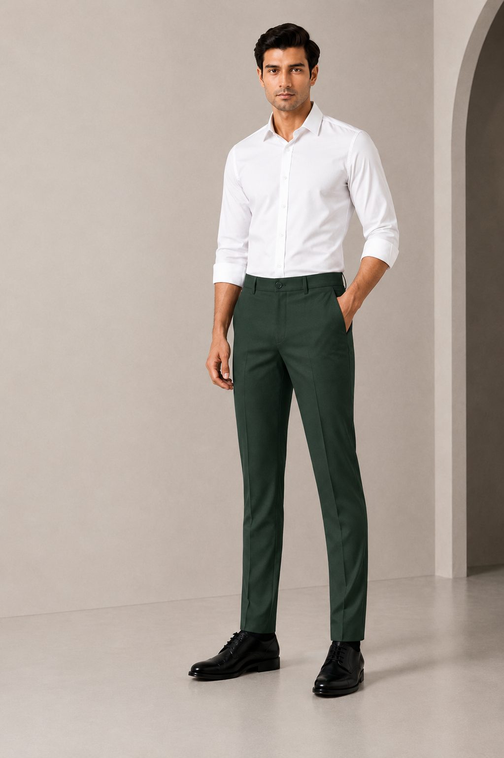 Patloon Jack Williams Woodland Green Lycra blend regular fit pants
