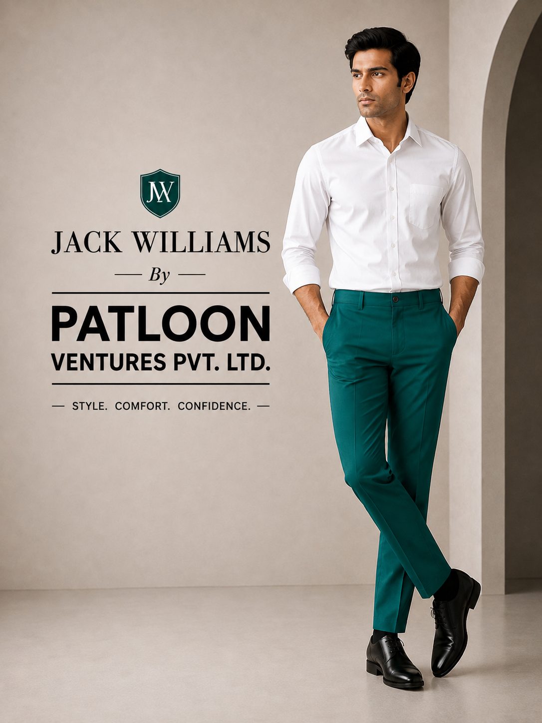 Patloon Jack Williams Pine Green Lycra blend regular fit pants detail