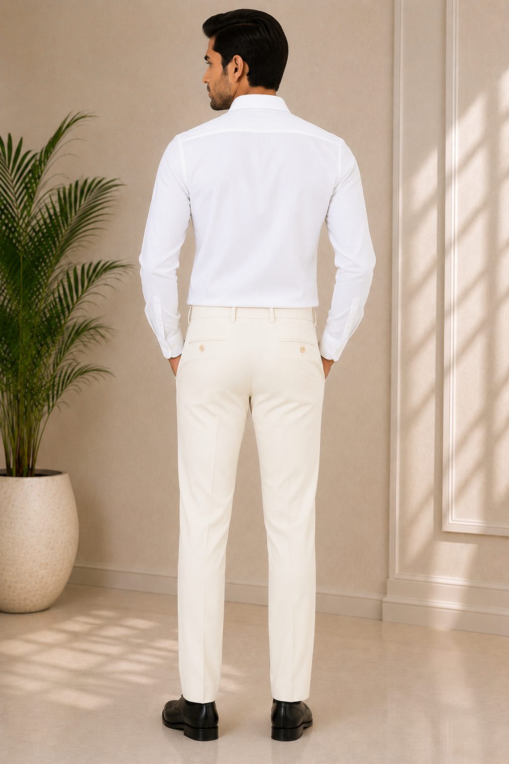 Patloon Jack Williams Beige cotton blend slim fit pants back