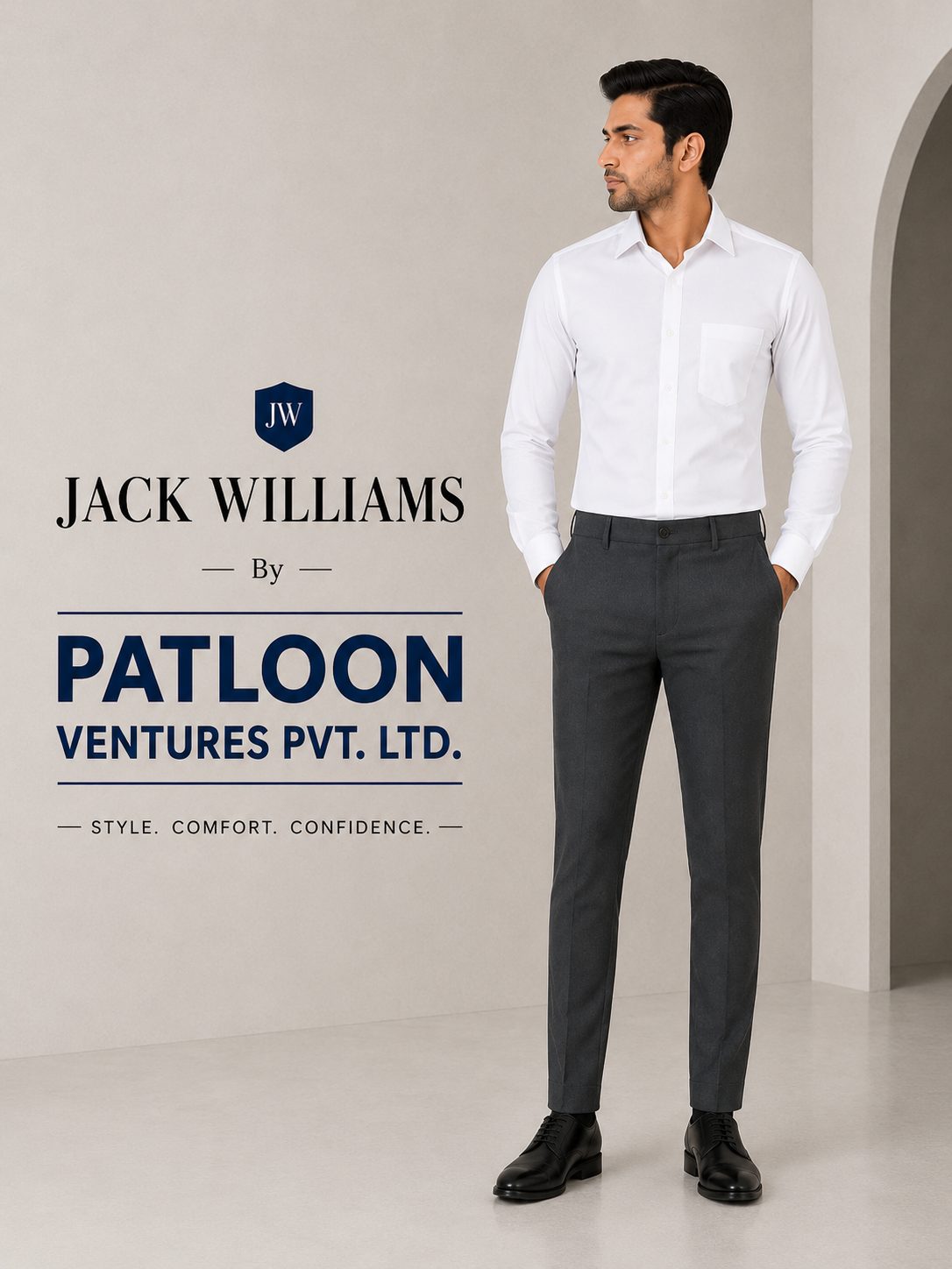 Patloon Jack Williams Medium Grey cotton blend slim fit pants detail