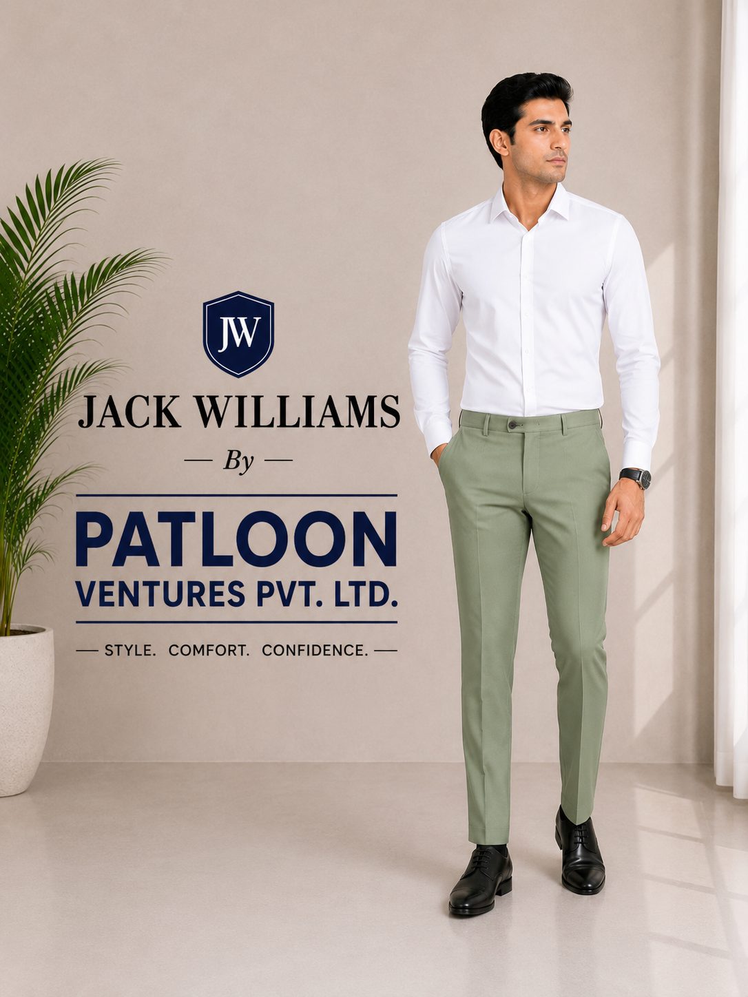 Patloon Ventures Olive Green regular pants detail