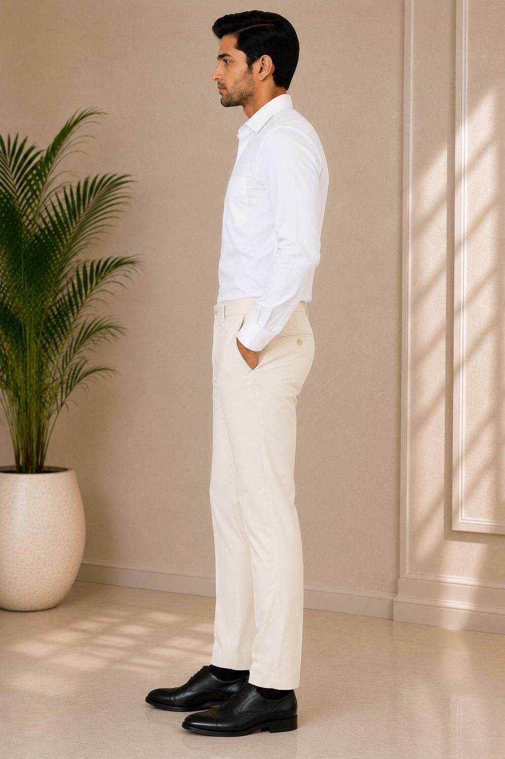 Patloon Jack Williams Beige cotton blend slim fit pants side