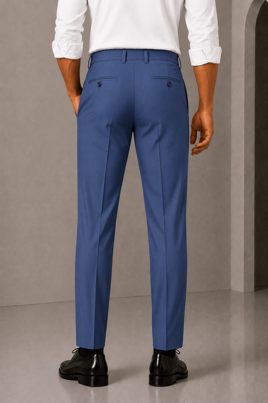 Patloon Jack Williams Oxford Blue cotton blend slim fit pants back