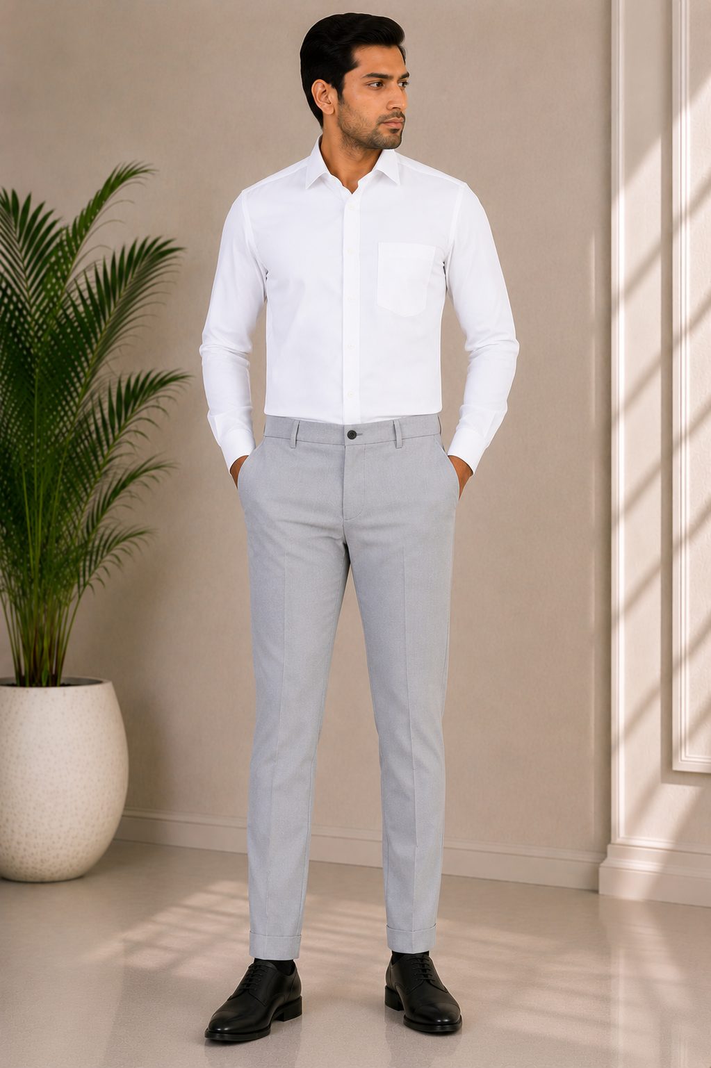 Patloon Jack Williams Light Grey cotton blend slim fit pants