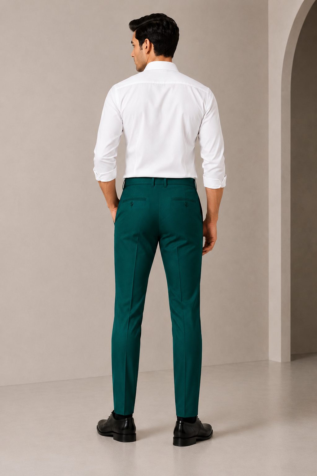 Patloon Jack Williams Pine Green Lycra blend regular fit pants back