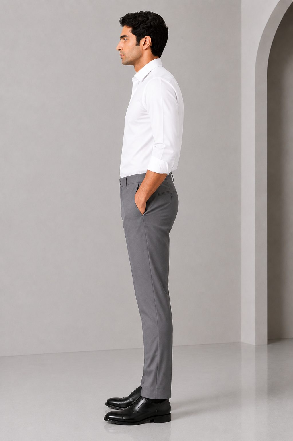 Patloon Jack Williams Stone Grey Lycra blend regular fit pants side