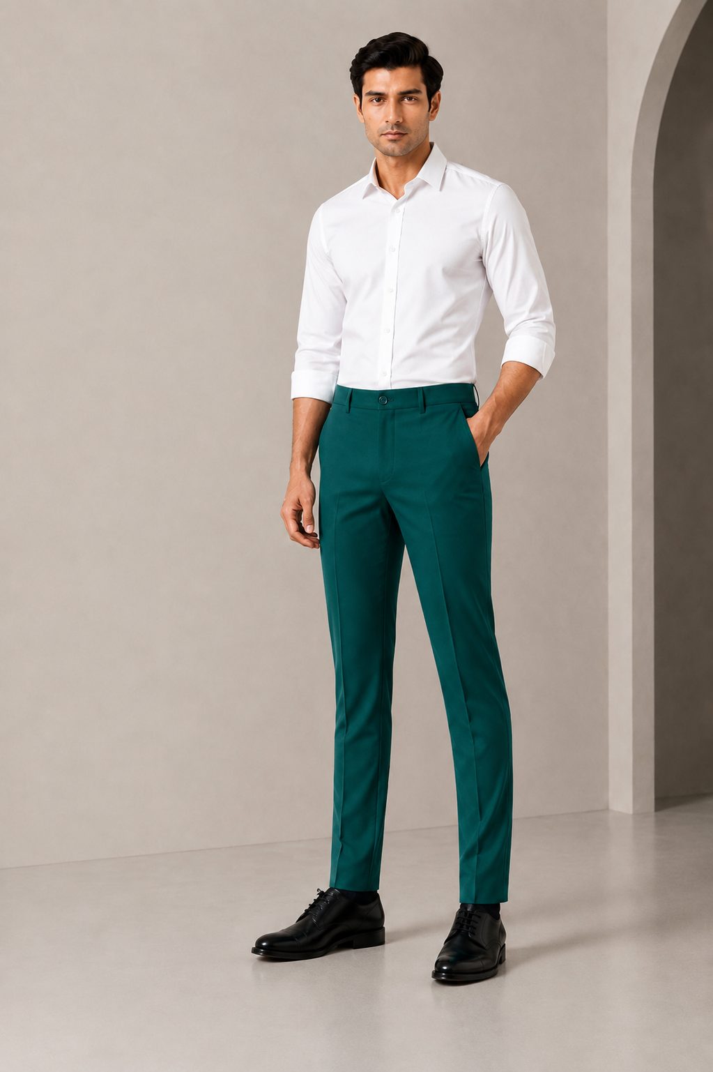 Patloon Jack Williams Pine Green Lycra blend regular fit pants