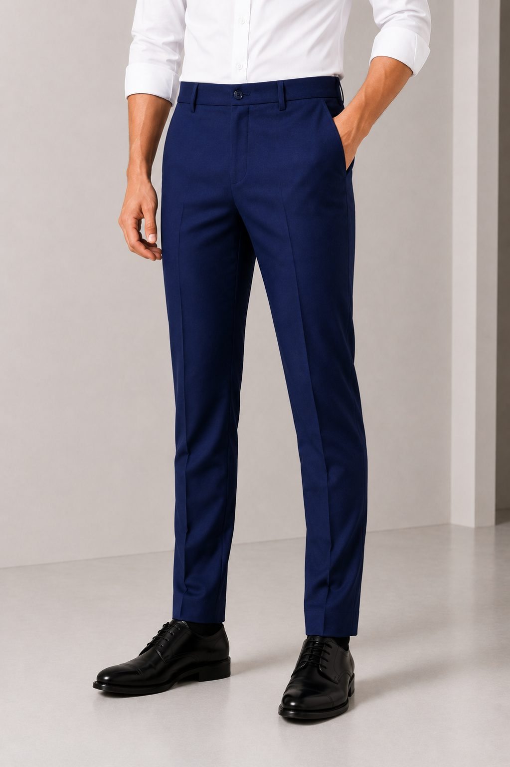 Patloon Jack Williams Navy Blue Lycra blend regular fit pants waistband