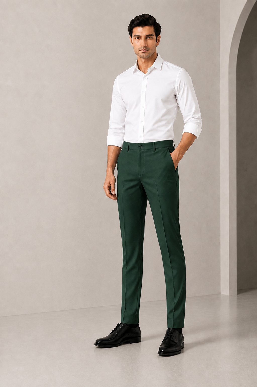 Patloon Jack Williams Deep Green Lycra blend regular fit pants