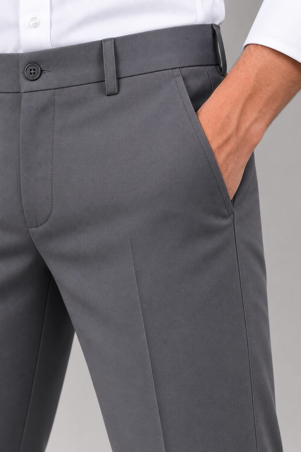 Patloon Jack Williams Stone Grey Lycra blend regular fit pants pocket