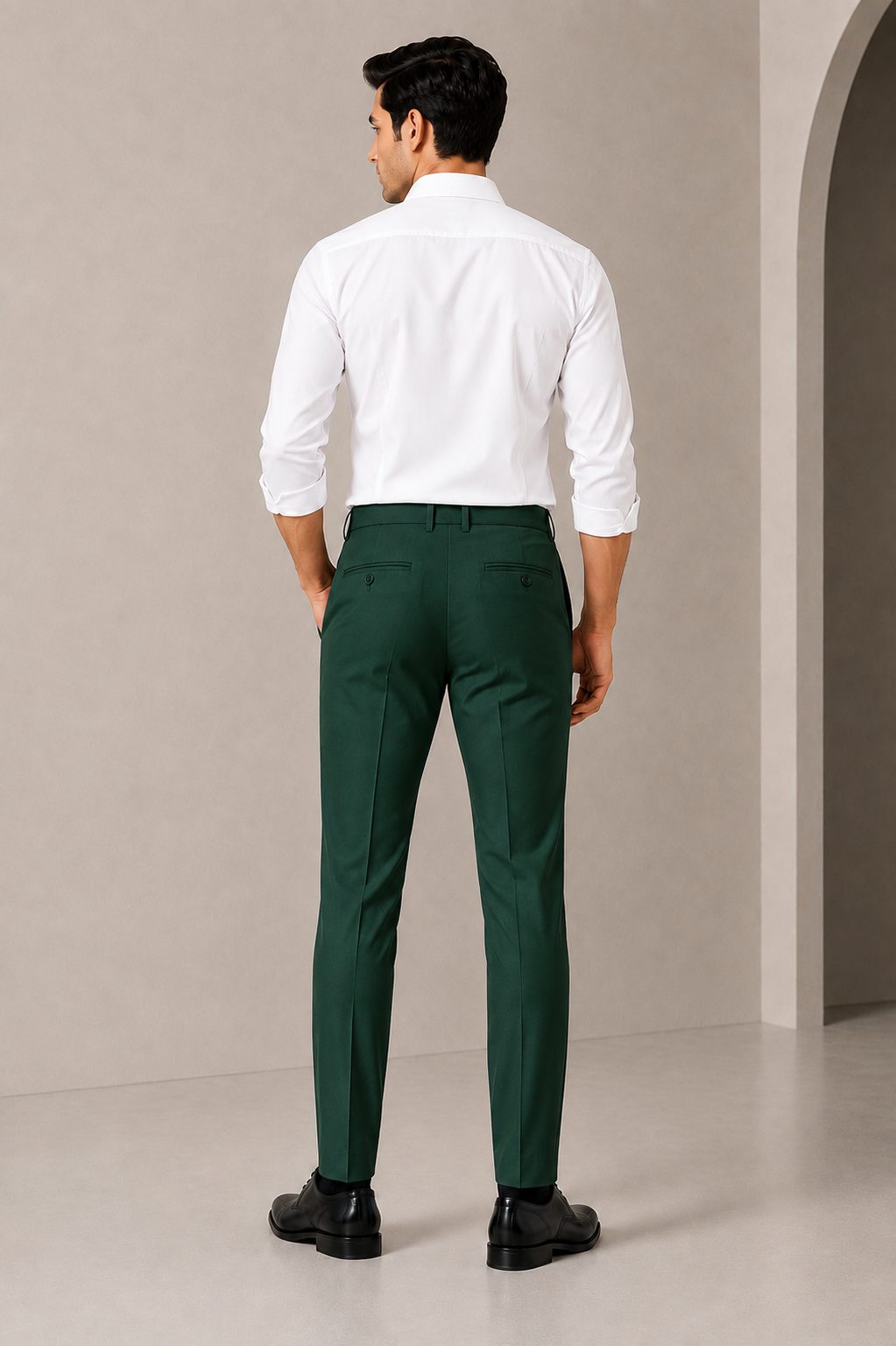 Patloon Jack Williams Deep Green Lycra blend regular fit pants back