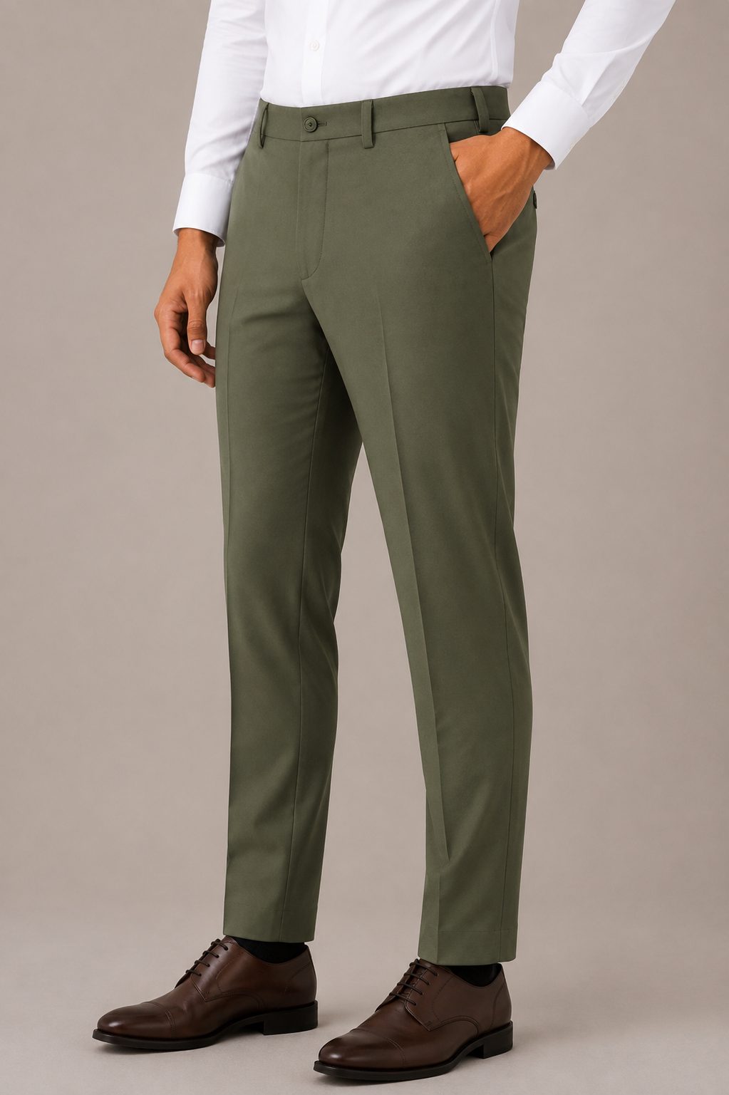 Patloon Jack Williams Moss Green Lycra blend regular fit pants pocket