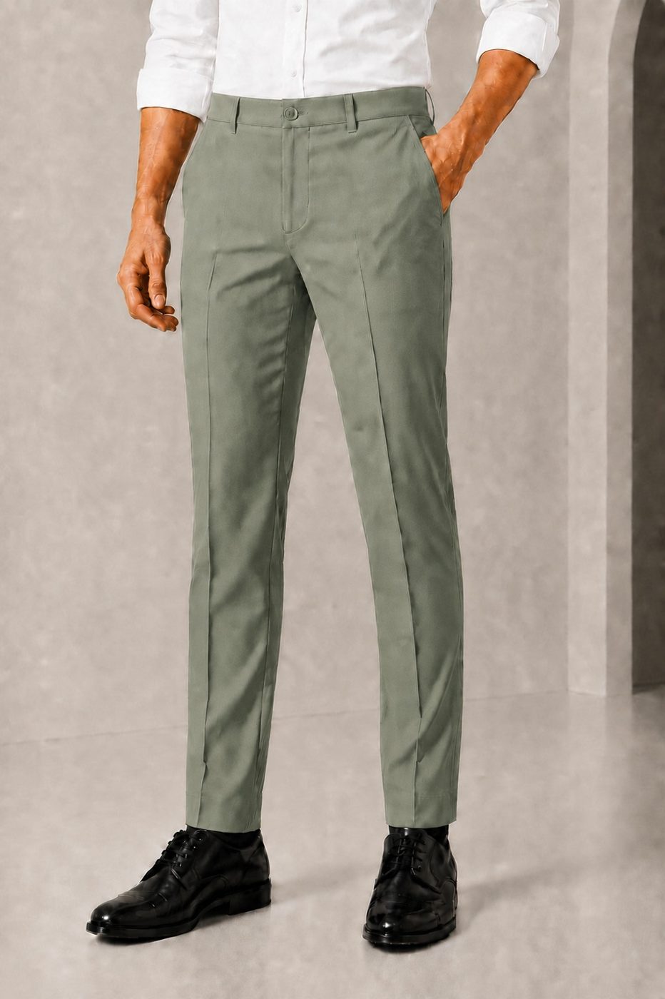 Patloon Jack Williams Sage Green cotton blend slim fit pants