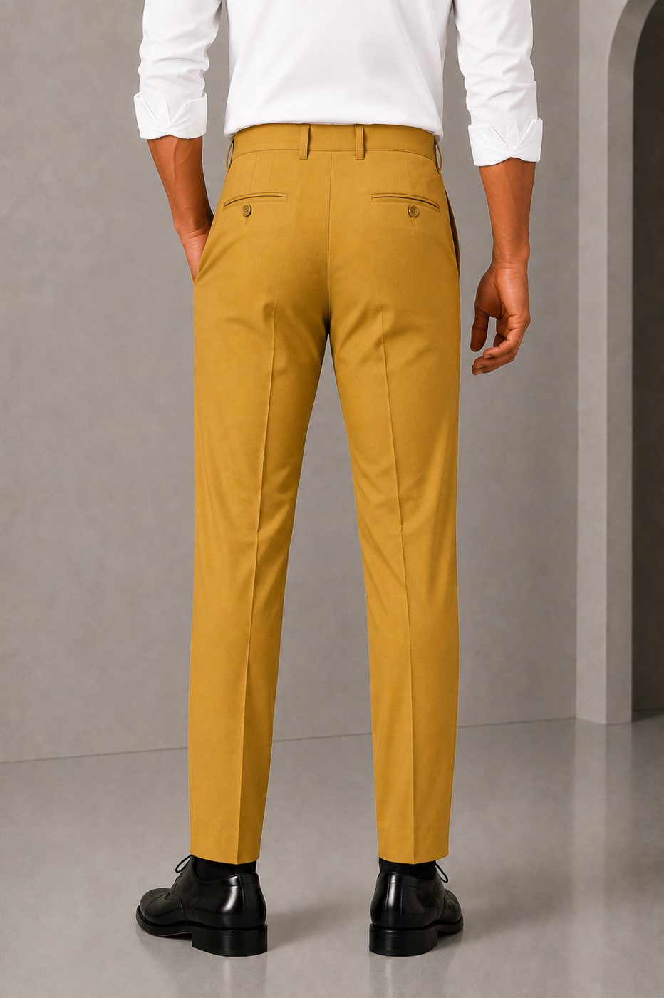 Patloon Jack Williams Mustard cotton blend slim fit pants back