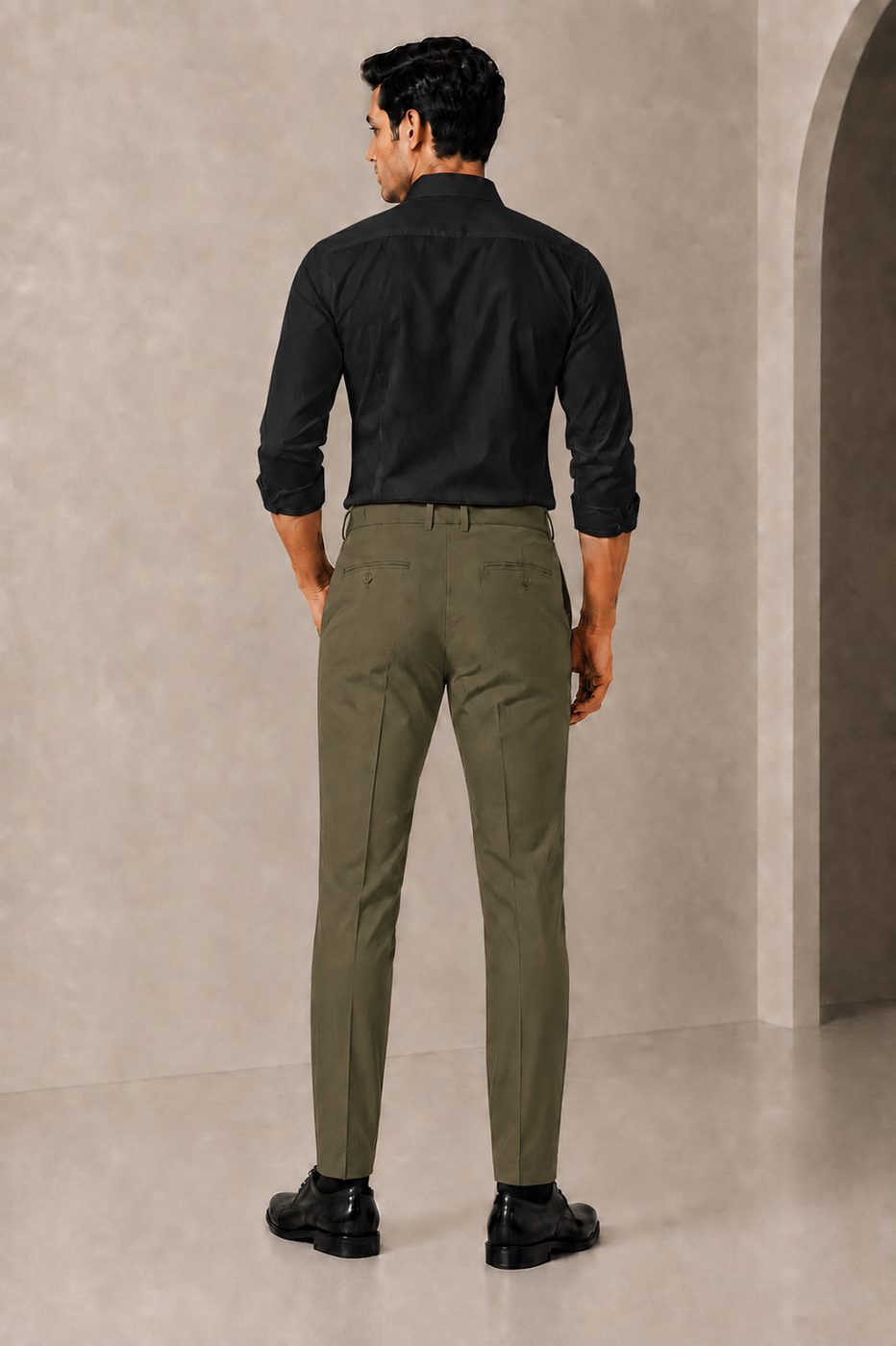 Patloon Jack Williams Rustic Olive cotton blend slim fit pants back