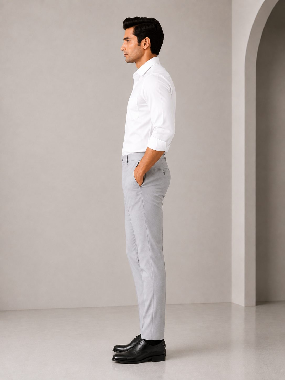 Patloon Jack Williams Ash Grey Lycra blend regular fit pants side