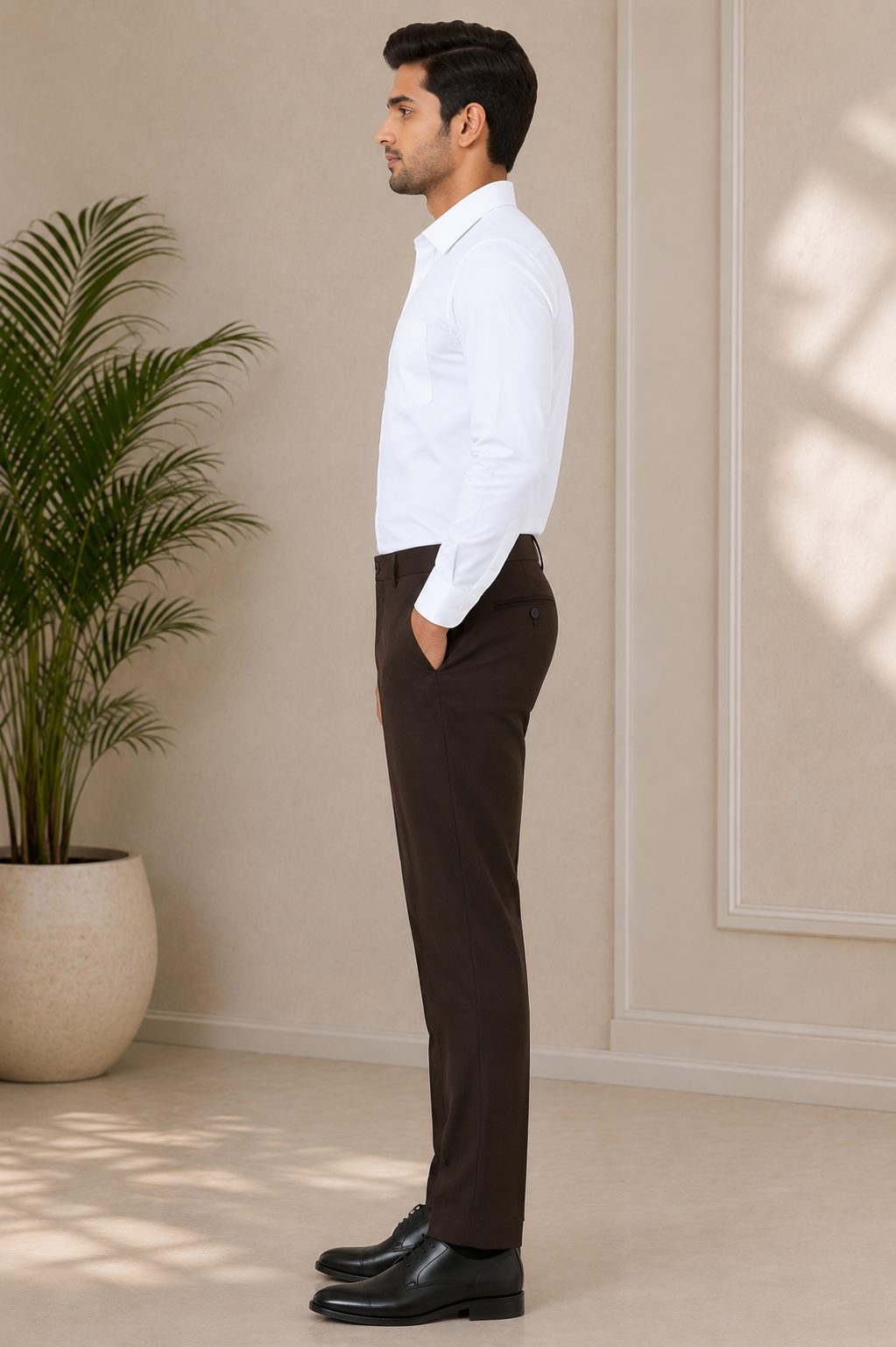 Patloon Jack Williams Chocolate Brown cotton blend slim fit pants side