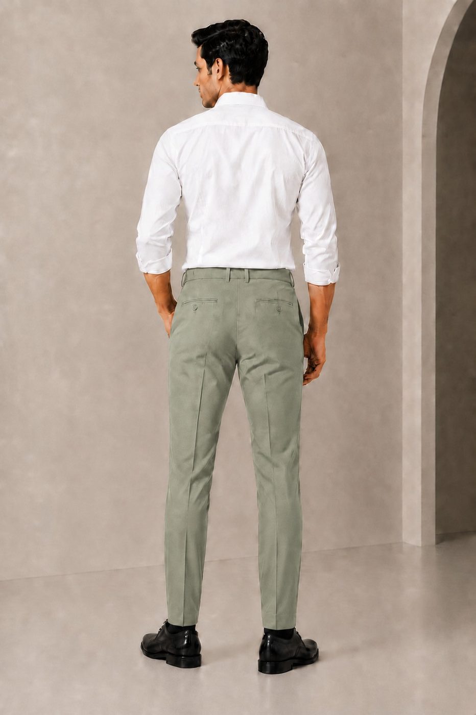 Patloon Jack Williams Sage Green cotton blend slim fit pants back