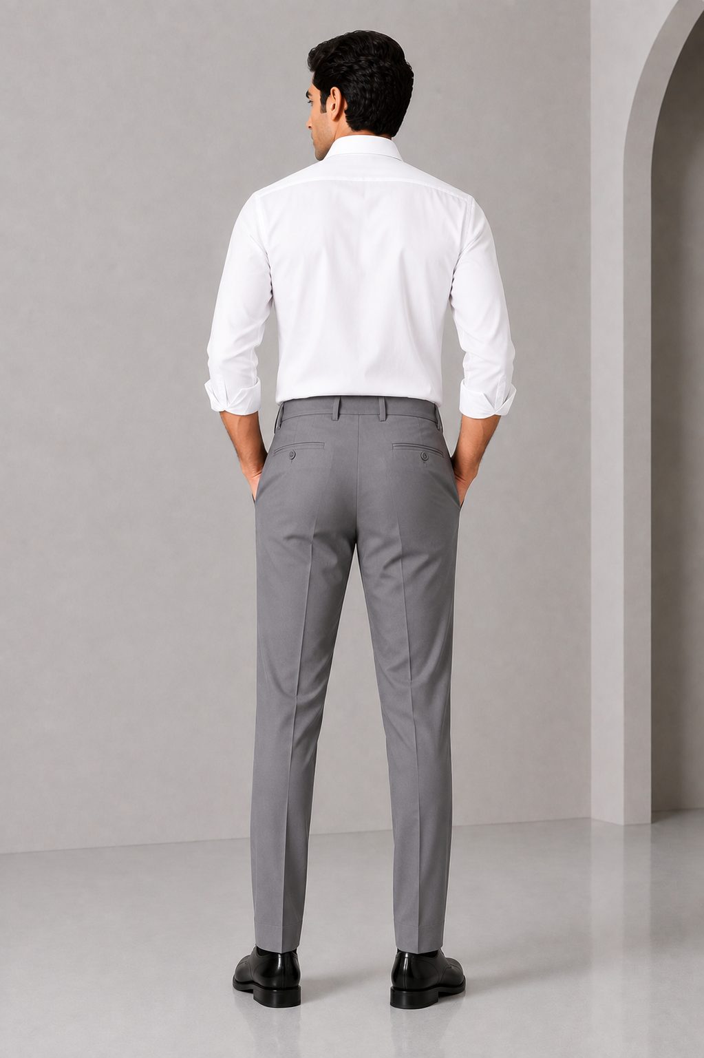 Patloon Jack Williams Stone Grey Lycra blend regular fit pants back
