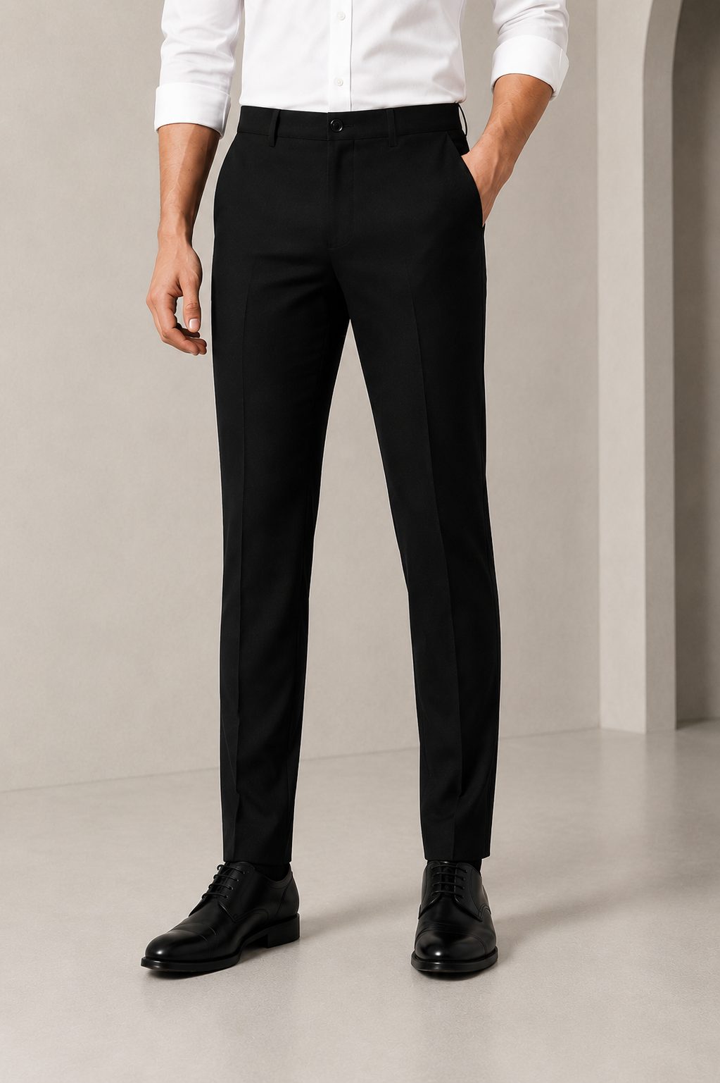 Patloon Jack Williams Jet Black Lycra blend regular fit pants waistband