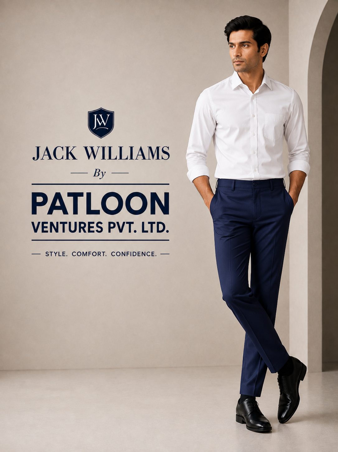 Patloon Jack Williams Navy Blue Lycra blend regular fit pants detail