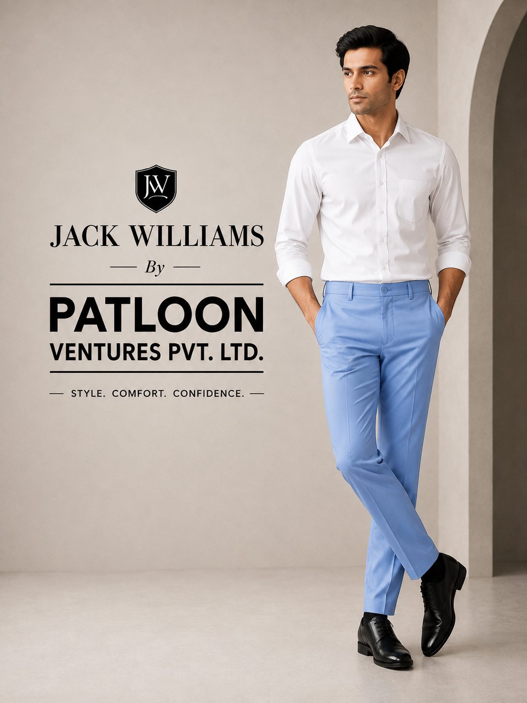 Patloon Jack Williams Light Blue Lycra blend regular fit pants detail