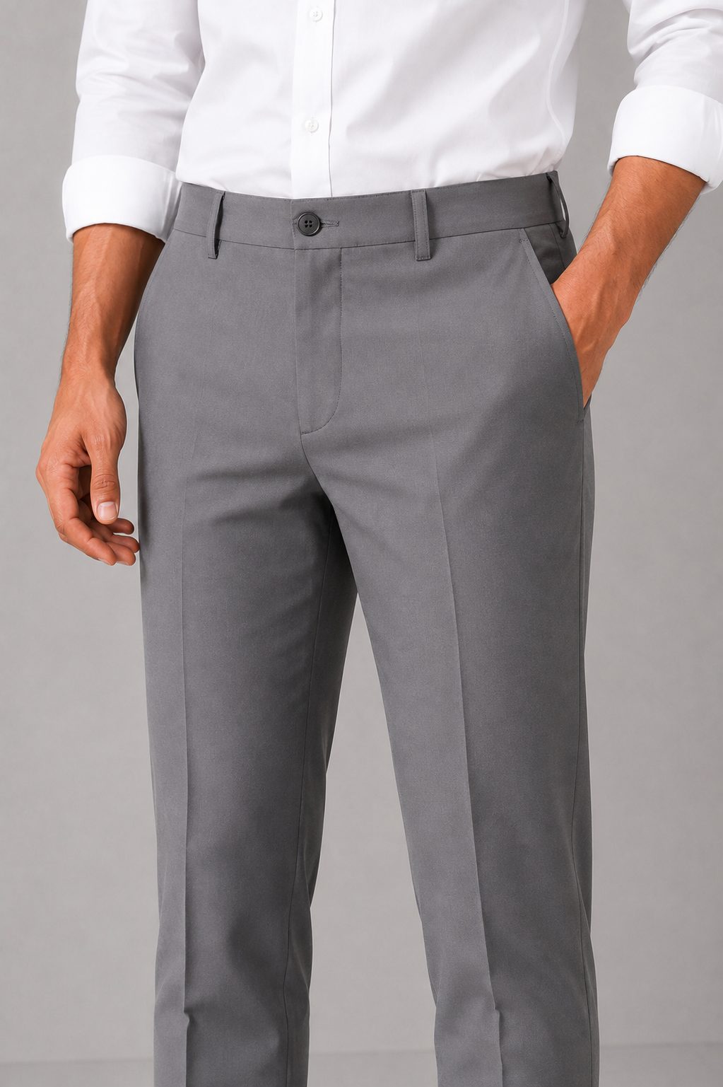 Patloon Jack Williams Stone Grey Lycra blend regular fit pants waistband