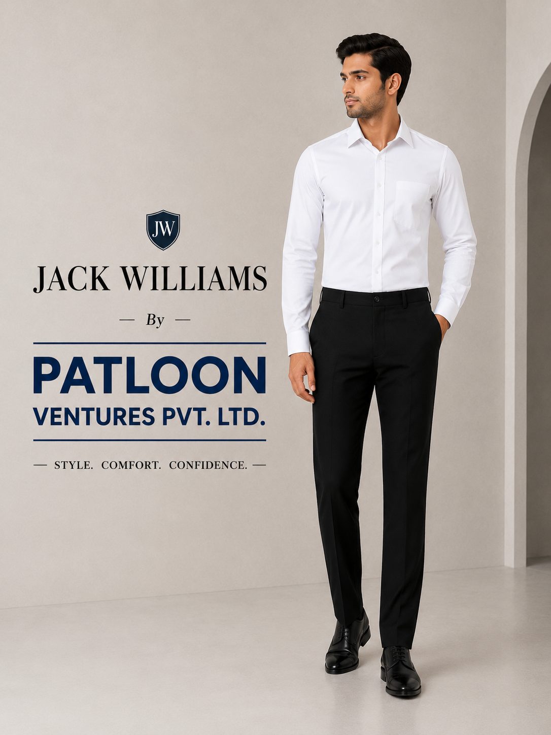 Patloon Jack Williams Black cotton blend slim fit pants detail