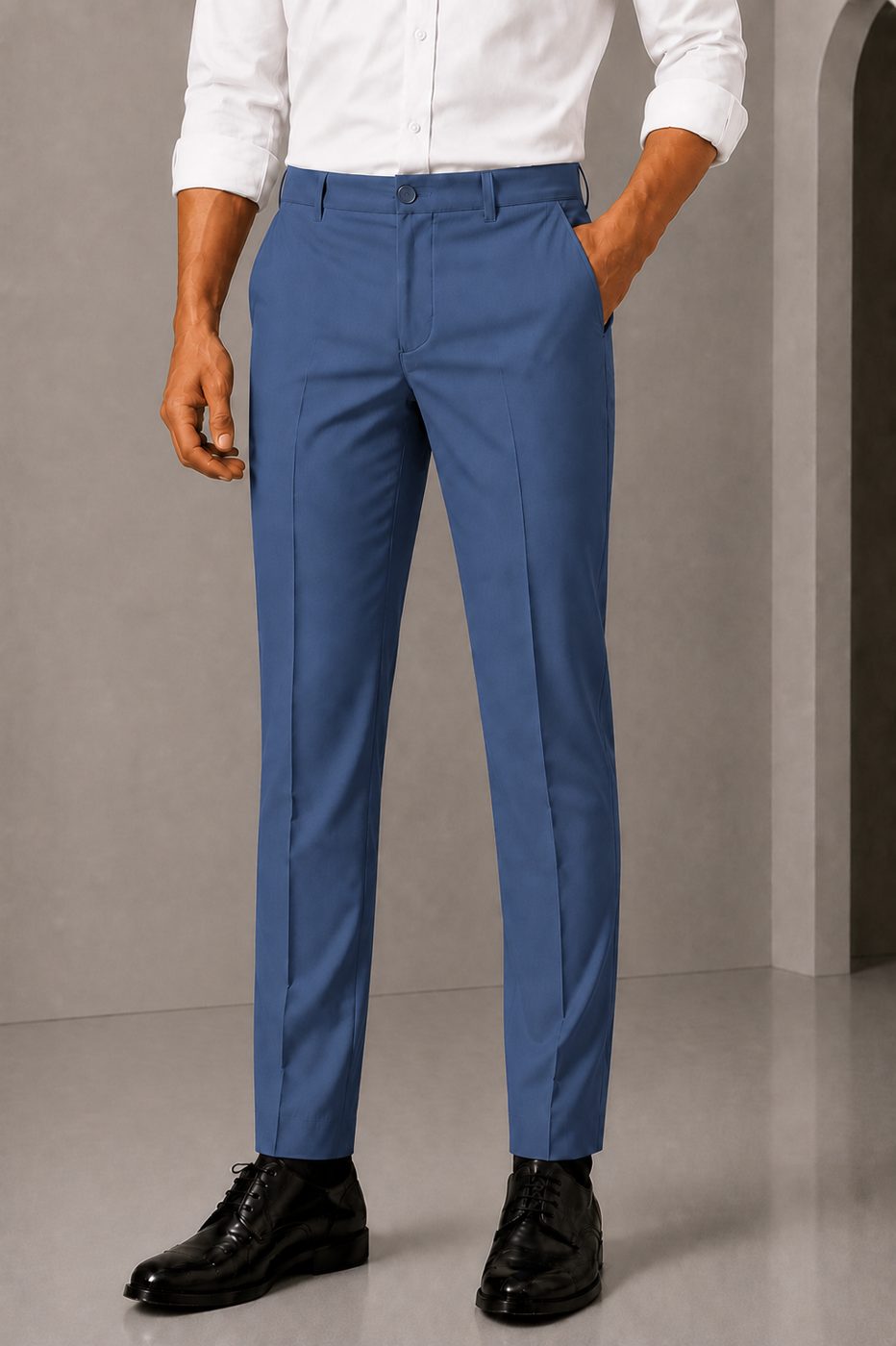Patloon Jack Williams Oxford Blue cotton blend slim fit pants