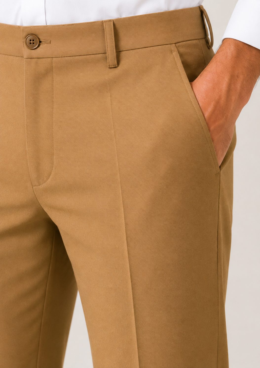 Patloon Jack Williams Camel Lycra blend regular fit pants pocket detail