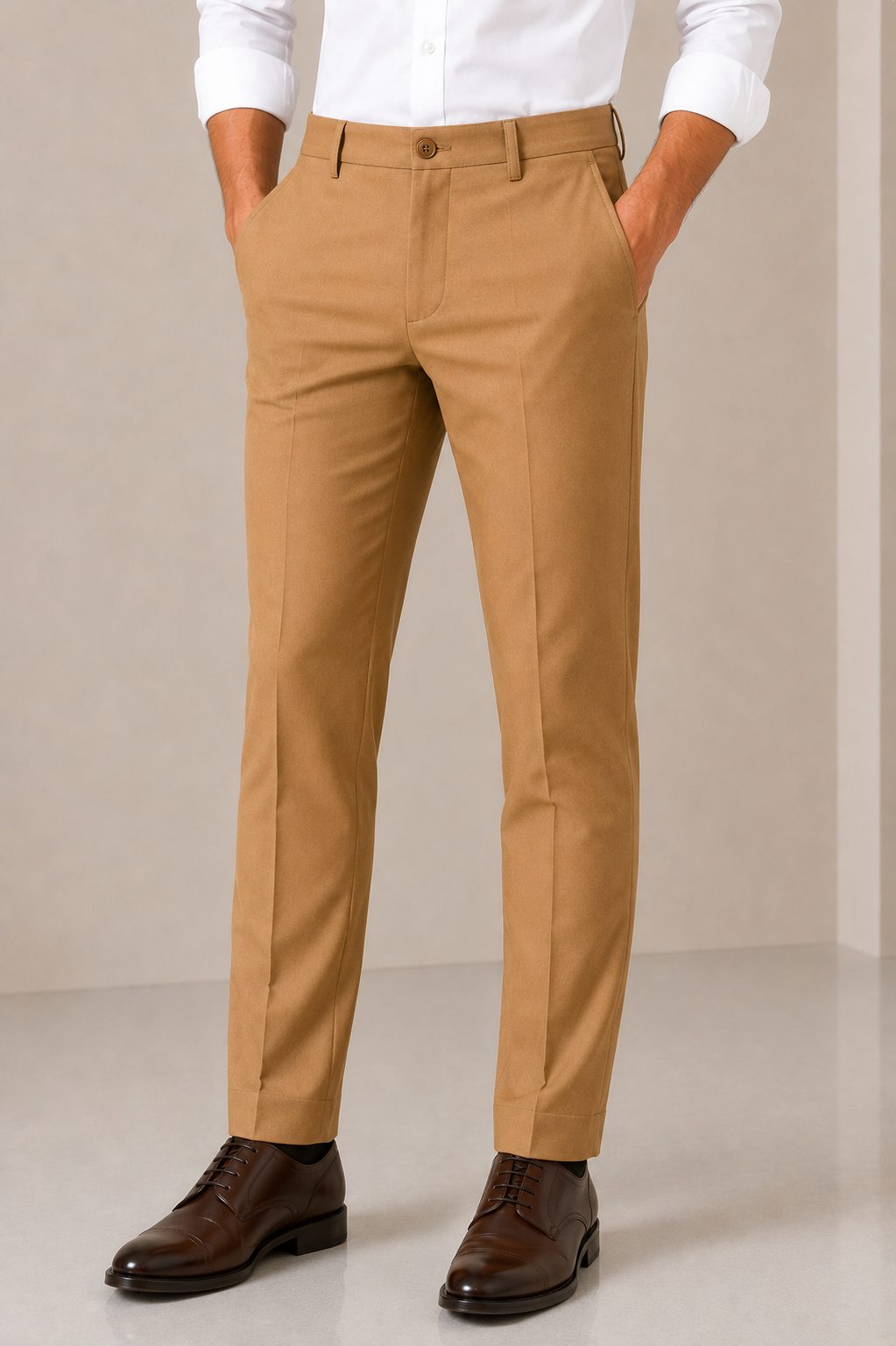 Patloon Jack Williams Camel Lycra blend regular fit pants waistband