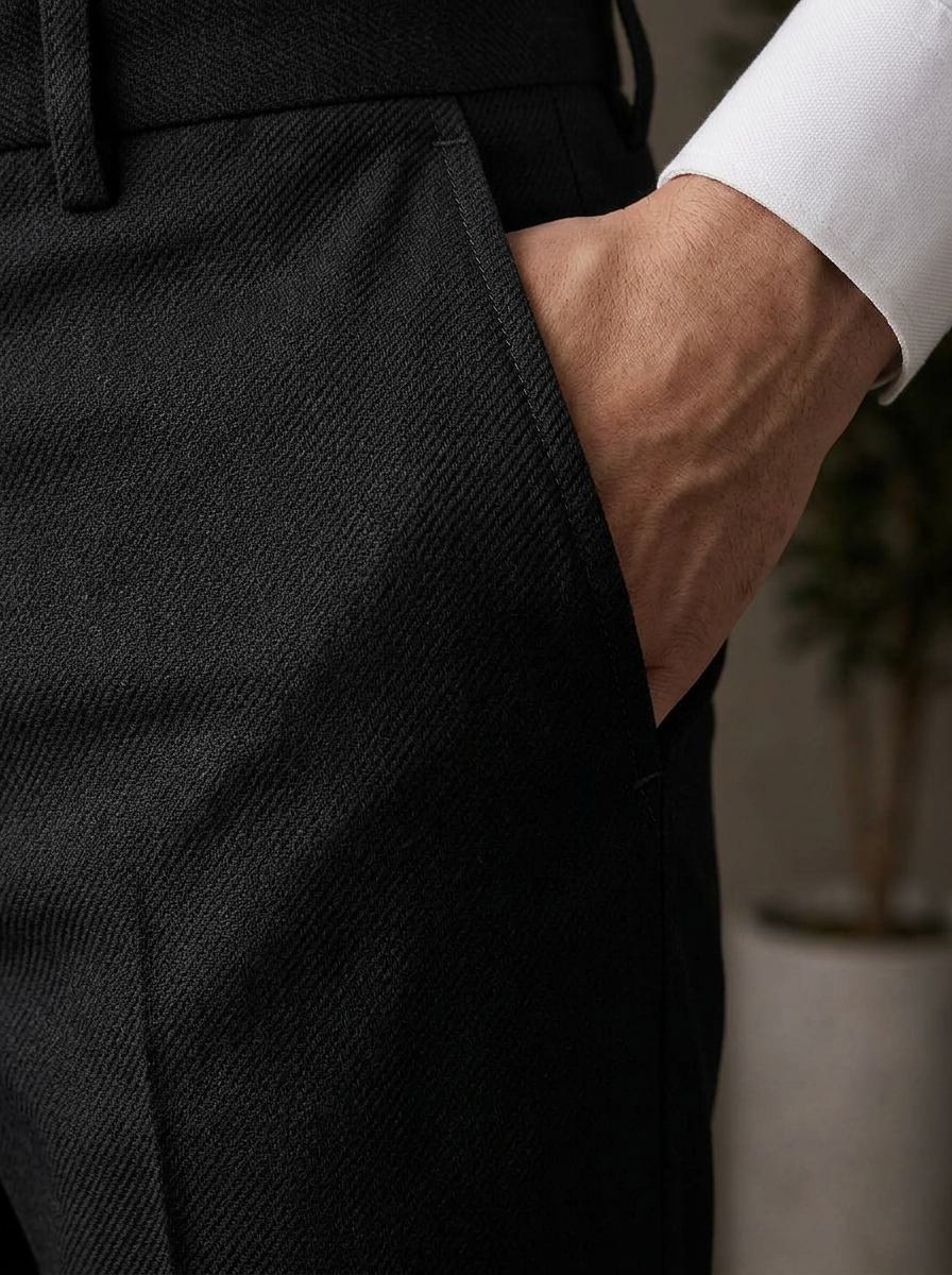 Patloon Jack Williams Black cotton blend slim fit pants pocket
