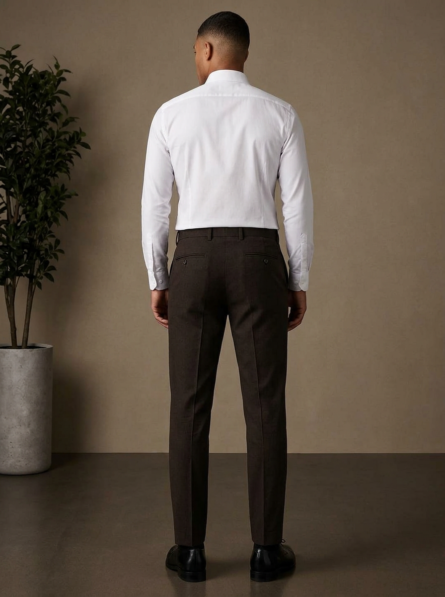 Patloon Jack Williams Chocolate Brown cotton blend slim fit pants back