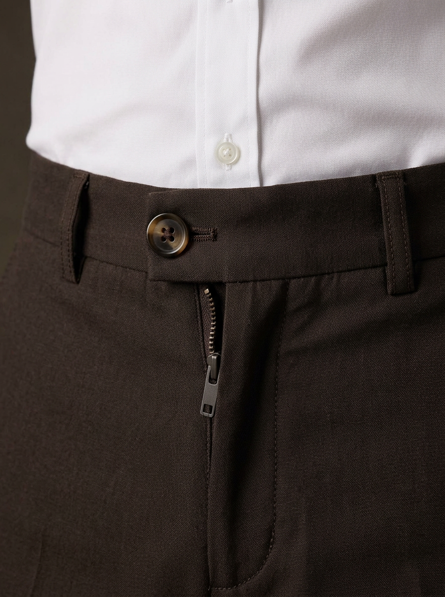 Patloon Jack Williams Chocolate Brown cotton blend slim fit pants waistband
